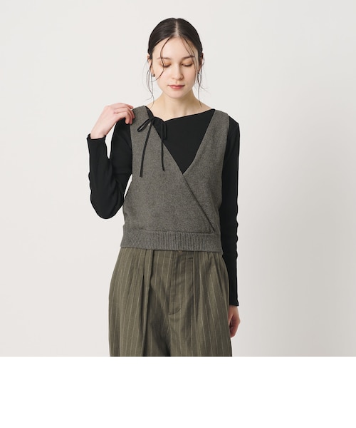 コットン麻ブレンド カシュクール 2WAYニットベスト ウォッシャブル