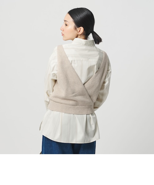 BEAUTY&YOUTH コットン麻 カシュクール 2WAYニットベスト コットン麻ブレンド カシュクール 2WAYニットベスト ウォッシャブル