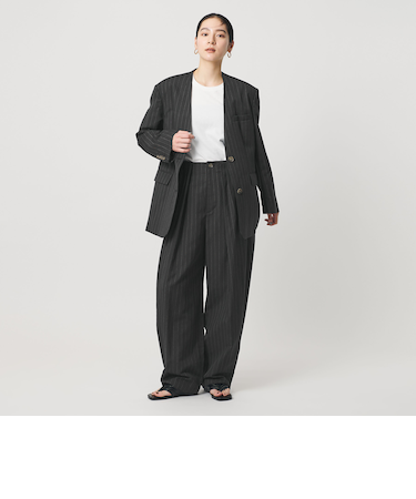 麻ブレンド ストライプ タブ タックパンツ