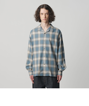 コットン レーヨン オンブレ チェック オープンカラー シャツ