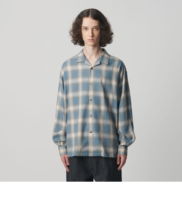 コットン レーヨン オンブレ チェック オープンカラー シャツ