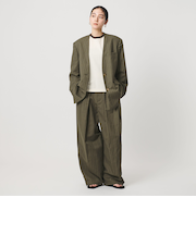 麻ブレンド ストライプ カラーレス ジャケット