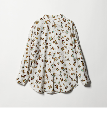 フラワープリント バンドカラーシャツ ウォッシャブル