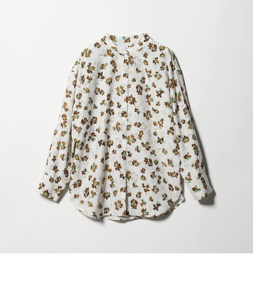 フラワープリント バンドカラーシャツ ウォッシャブル