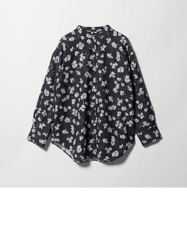 フラワープリント バンドカラーシャツ ウォッシャブル