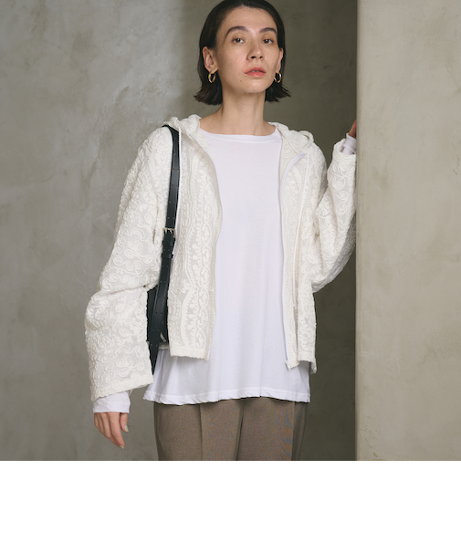 メッシュ エンブロイダリー フーディ ウォッシャブル