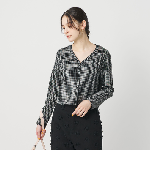 ソリッド＆チェック Vネック カーディガン