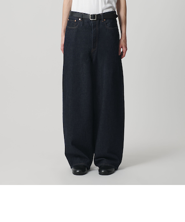 デニム シンチ バックル スーパー バギー パンツ