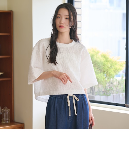 【新品】BEAUTY&YOUTH ジャガード クルーネック 6分袖 プルオーバー ジャガード クルーネック 6分袖 プルオーバー｜ビューティー＆ユース