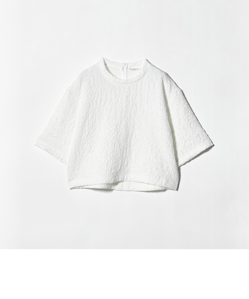 ジャガード クルーネック 6分袖 プルオーバー