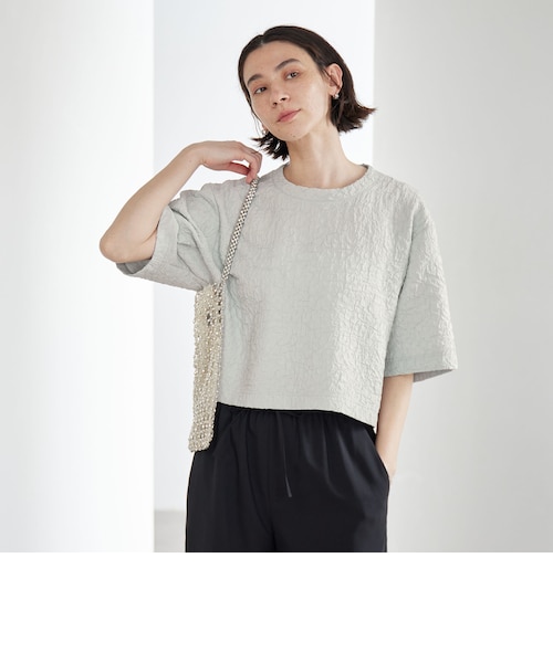 ジャガード クルーネック 6分袖 プルオーバー｜ビューティー＆ユース