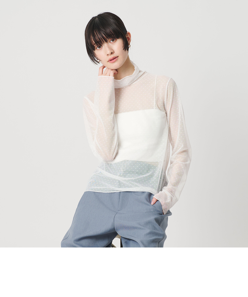 【WEB限定 Wardrobe DAILY MINIMAL】ドット チュールタートルネックプルオーバー ウォッシャブル