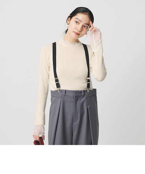 【WEB限定 Wardrobe DAILY MINIMAL】レースコンビ リブニットプルオーバー ウォッシャブル