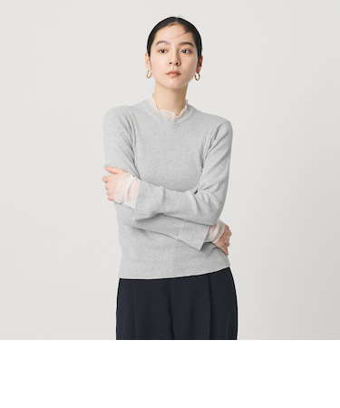 【WEB限定 Wardrobe DAILY MINIMAL】レースコンビ リブニットプルオーバー ウォッシャブル