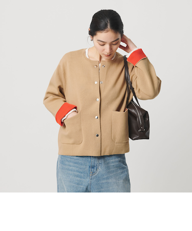 【WEB限定 Wardrobe DAILY MINIMAL】バイカラー スナップボタンカーディガン ウォッシャブル