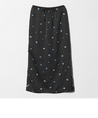 フラワー エンブロイダリー ドローストリング スカート ウォッシャブル