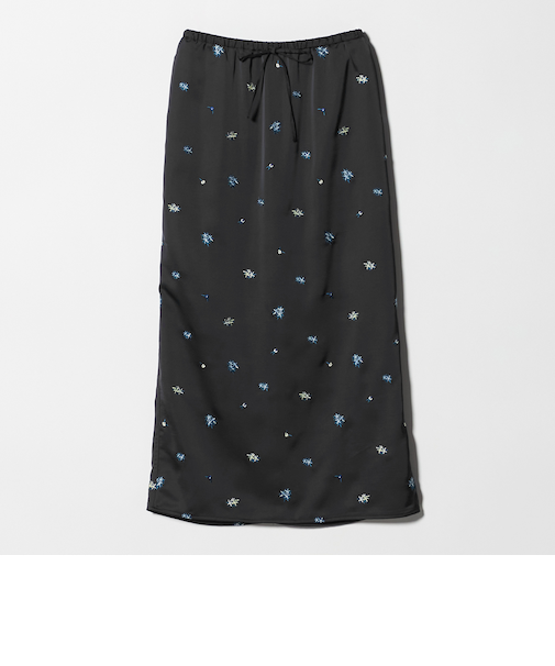 フラワー エンブロイダリー ドローストリング スカート ウォッシャブル