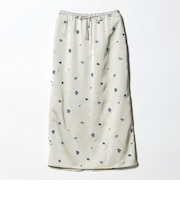 フラワー エンブロイダリー ドローストリング スカート ウォッシャブル