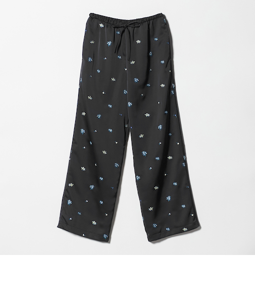 フラワー エンブロイダリー ドローストリング パンツ ウォッシャブル