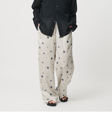 フラワー エンブロイダリー ドローストリング パンツ ウォッシャブル