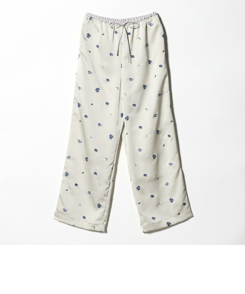 フラワー エンブロイダリー ドローストリング パンツ ウォッシャブル