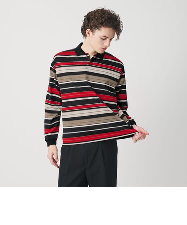 マルチ ボーダー ロング スリーブ ポロカラー カットソー