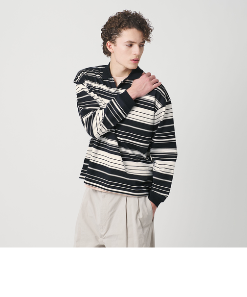 マルチ ボーダー ロング スリーブ ポロカラー カットソー