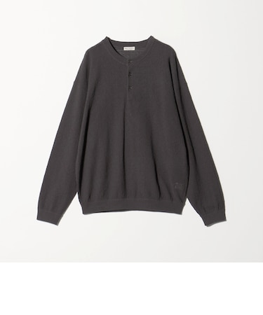 テクスチャード 3ボタン ヘンリーネック ニット ウォッシャブル