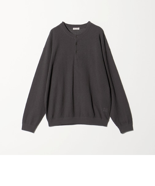 テクスチャード 3ボタン ヘンリーネック ニット ウォッシャブル