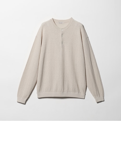 テクスチャード 3ボタン ヘンリーネック ニット ウォッシャブル