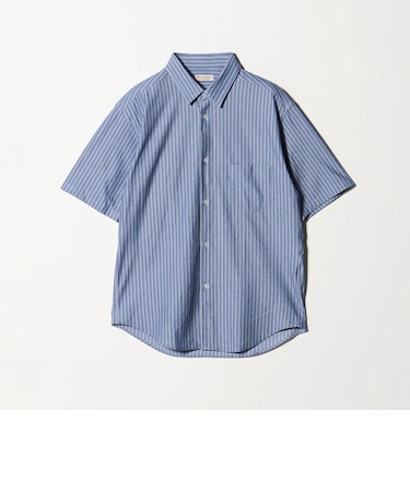 クイック ストレッチ ストライプ シャンブレー ボタンダウン 半袖シャツ SLIM型 吸水速乾機能付き