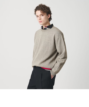 リネンブレンド メランジ クルーネック ニット ウォッシャブル