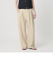 麻ブレンド バックゴム タック ワイドパンツ