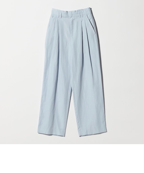 麻ブレンド バックゴム タック ワイドパンツ