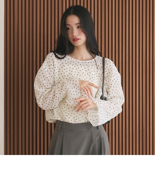 ポリエステル ドット シアー ブラウス ウォッシャブル BEAUTY&YOUTH ポリエステル ドット シアー ブラウス ウォッシャブル｜ビューティー