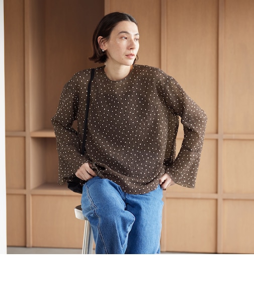 ポリエステル ドット シアー ブラウス ウォッシャブル