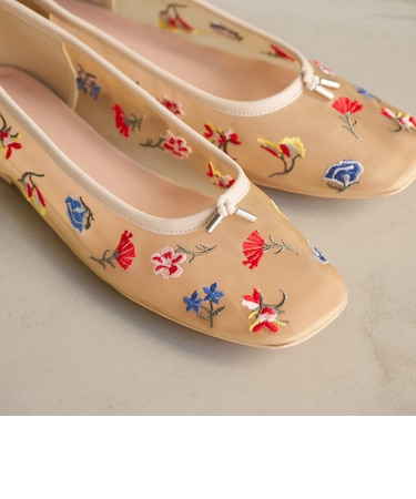 チュール フラワー エンブロイダリー バレエシューズ