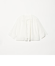 麻ブレンド フロントリボン ティアード シャツ ウォッシャブル