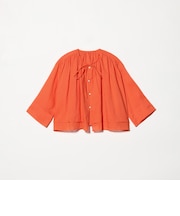 麻ブレンド フロントリボン ティアード シャツ ウォッシャブル