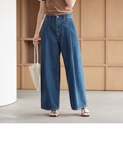 コットン サイドベルト ワイドパンツ