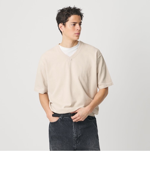 KNITEE クリンプコットン Vネック ニット Tシャツ ウォッシャブル