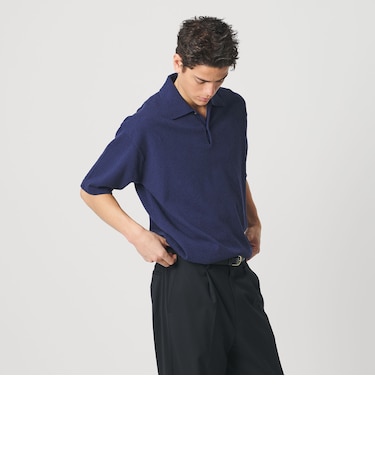 KNITEE クリンプコットン ニット ポロシャツ ウォッシャブル