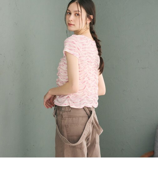 【WEB限定】カスリボーダー シャーリングトップス 2WAY