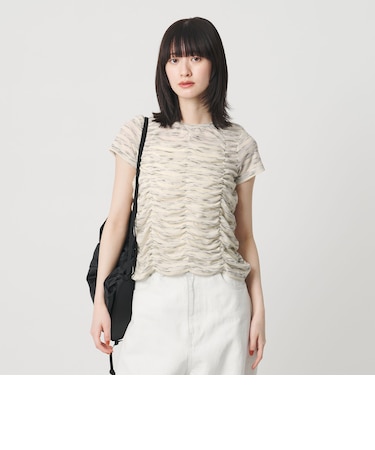 【WEB限定】カスリボーダー シャーリングトップス 2WAY