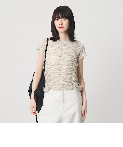 【WEB限定】カスリボーダー シャーリングトップス 2WAY