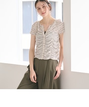 【WEB限定】カスリボーダー シャーリングトップス 2WAY