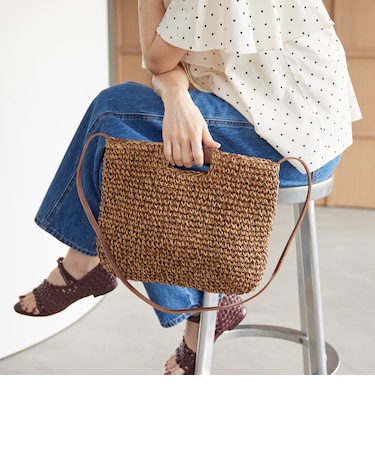 ペーパー スクエア レザーハンドル ショルダーバッグ 2WAY