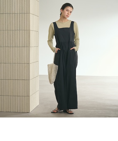 【WEB限定 Wardrobe DAILY MINIMAL】ギャザーノースリーブ オールインワン 接触冷感 UVカット はっ水