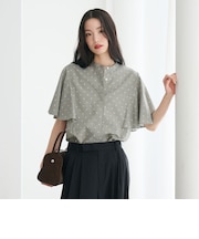 【WEB限定】ドット フリルスリーブブラウス ウォッシャブル