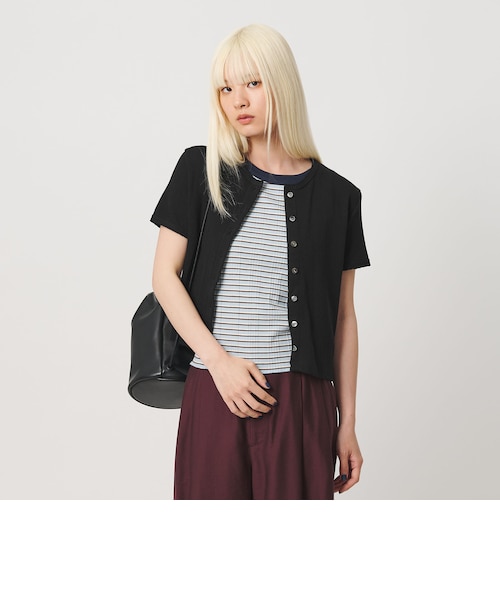 コットン パターンメッシュ ショートスリーブ カーディガン